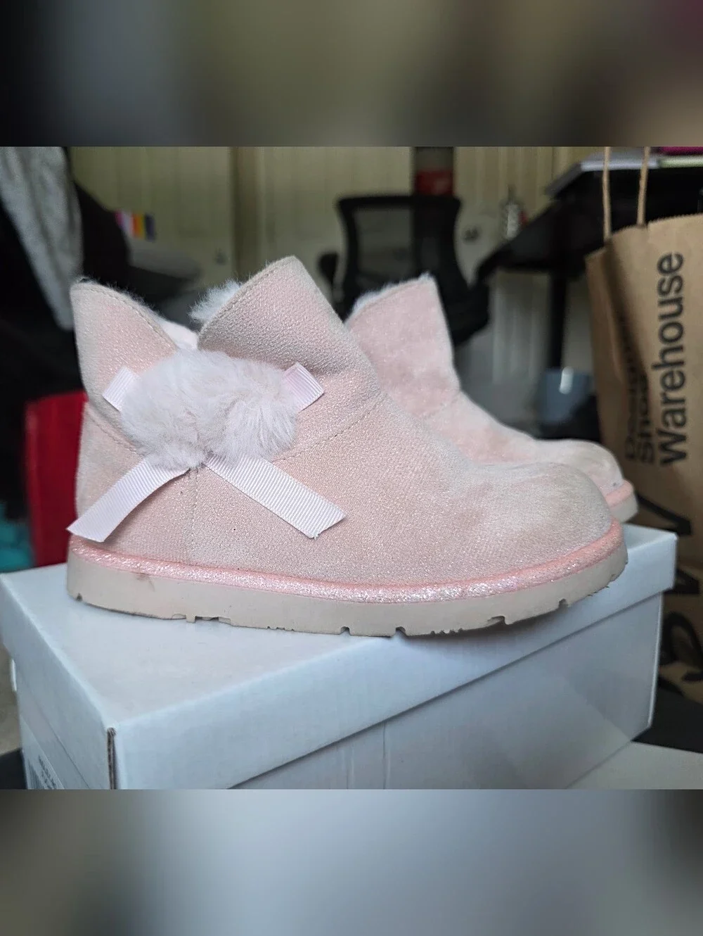 Kelly & Katie Pink Pom-Pom Glitter Kids Booties